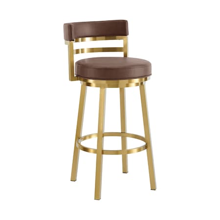 Armen Living Madrid 26in Swivel Counter Stool in Gold Brushed Stainless Steel with Vintage Coffee Faux Leather LCMASWBABGLVCO26