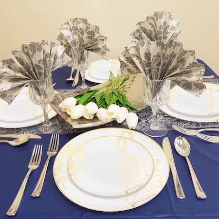 Smarty Had A Party 7.5" White w/Gold Antique Floral Round Disposable Plastic Appetizer/Salad Plates (120 Plates), 120PK 927WG-CASE