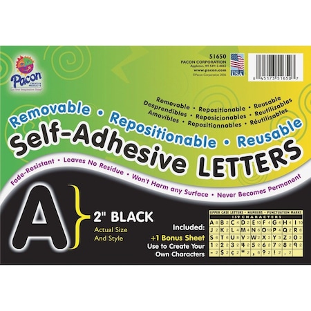 Pacon Black Self-Adhesive Letters, Puffy Font, 2", 159 Characters/Pk, PK2 51650