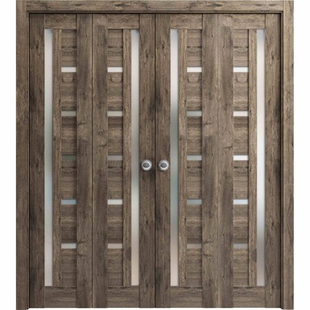 Sartodoors Sliding Closet Double Bi-fold Doors Oak Solid Core Modern Interior QUADRO4088DBF-AKA-96 x 80 (4* 24x80)
