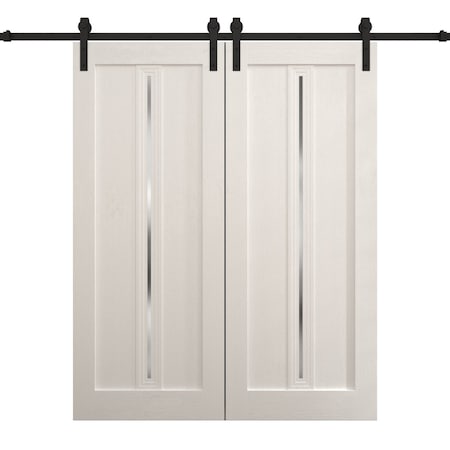 Sartodoors Modern Double Barn Door 84 x 80 inches, Ego 5014 Painted White Oak, 14FT Rail Track Set, Solid Pa EGO5014DB-PWO-84
