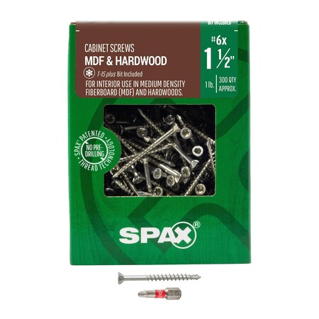 Spax #6 x 1-1/2 in Interior Wood Screws Cabinet Specialty MDF Trim Head T-Star Plus, 300PK 4351010350404