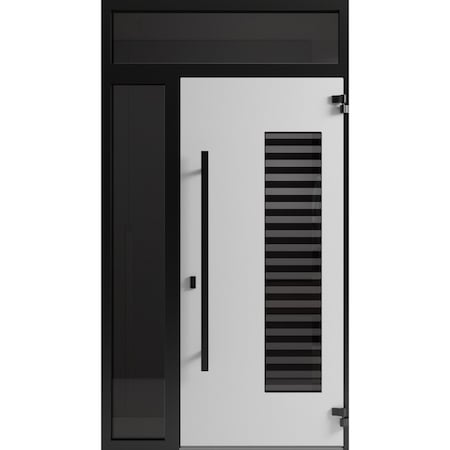 Vdomdoors Front Exterior Aluminum Door Ronex0633 Grey Prehung Entry Steel Metal Modern Painted W36+12xH80+16 RONEX0633EXD-GRE-W36+12xH80+16-LH-I