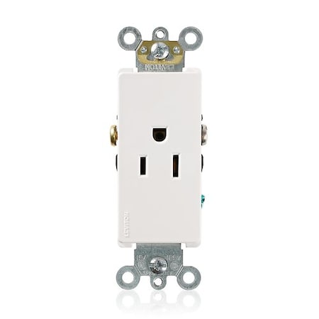 Leviton Straight Blade Receptacle, 5-15R, 15 A, 125V AC, 2 Pole, 3 Wire, Flush Mount, Grounded 16251-W