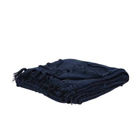 Homeroots 50" X 50" Blue Floral Cotton Woven Throw Blanket with Fringe 518836