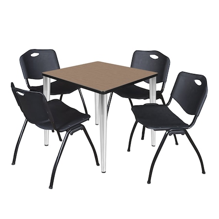 Regency Square Kahlo Breakroom Table W/ 4 M Stack Chairs, 30 in W, 30 in L, Noble Oak TPL3030NOCM47BK