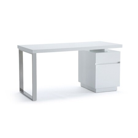 Homeroots 59" White Manufactured Wood Rectangular Writing Desk With Two Drawers 482424