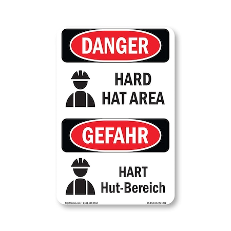 Signmission OSHA Danger Sign, Hard Hat Area Bilingual, 5in X 3.5in Decal, OS-DS-D-35-VG-1292 OS-DS-D-35-VG-1292