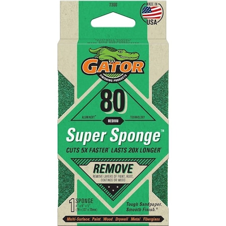 Gator Sanding Sponge, 5 in L, 3 in W, 80 Grit, Coarse, Aluminum Oxide Abrasive 7300
