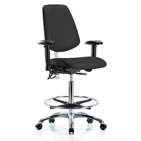 Blue Ridge Ergonomics Vin Hi Ben Chair, Med, Bk, Blk, CL100/ESD, Adjustable Arms, 26" to 35-1/2" Height, Black BR-NECR-VHBCH-MB-CR-T1-A1-CF-EC-ESDBLK