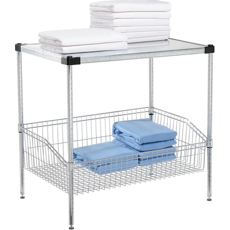 Global Industrial Nexel 2 Shelf, Chrome Basket Wire Shelving Unit, Solid Top Shelf, 36"W x 24"D x 34"H 493799