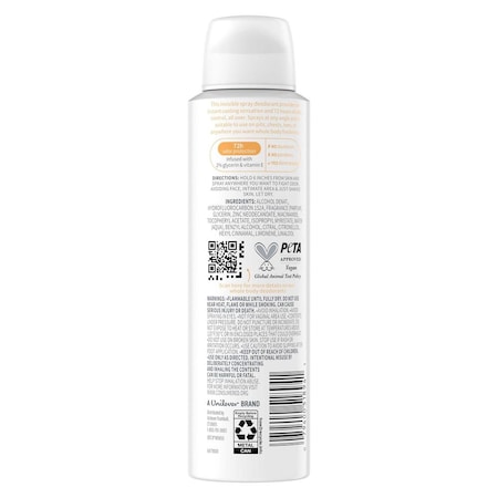 Dove Peach and White Tea Cooling Whole Body Deodorant Spray, 4 Ounce, 12PK 64770963