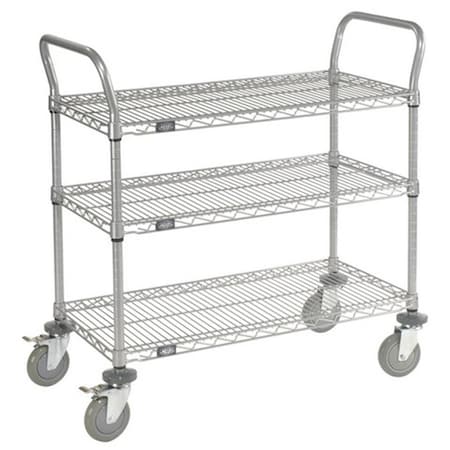 Swivel 3 Shelf Utility Cart Polyurethane Caster in Chrome Finish, Chrome - 24 x 60 in. SW419088