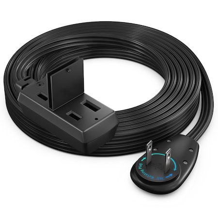 Maximm 12ft 2-Prong 360 degrees Flat Plug Extension Cord, Flexible UL, Black ADW-90A-23F12-16B0