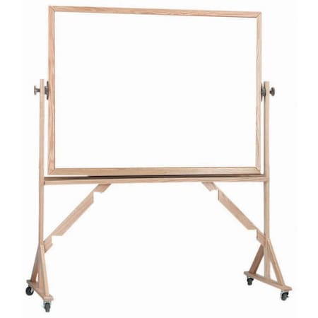 Aarco Reversible Freestanding Melamine White Marker Board w/ a Red Oak Frame, Board Size 36''Hx48''W WRC3648