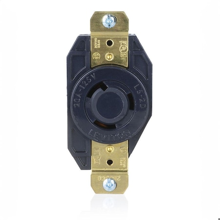 Leviton Flanged Locking Receptacle, L5-20R, 20 A, 125V AC, Single Phase, 2 Pole, Flush Mount, Black 2310-B