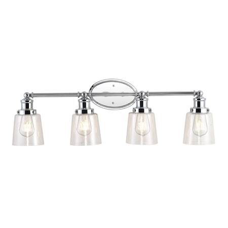 Jonathan Y Beverly 31.75" 4-Light Iron/Seeded Glass Classic Cottage LED Vanity Light, Chrome JYL7533A