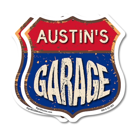 Signmission Austin's Garage, 12 inch X 12 inch, Plastic Sign, 2PK SHI-P-2PACK-12-383-AUSTIN