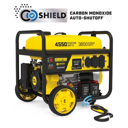 Champion Power Equipment Portable Generator, Gasoline, 3,650 W Rated, 4,550 W Surge, Electric, Recoil, Wireless Remote Start 201156