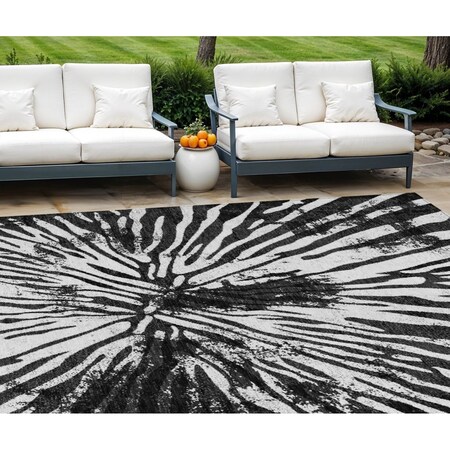 Homeroots 9' X 12' Black Charcoal And Ivory Abstract Washable Indoor Outdoor Area Rug 587996