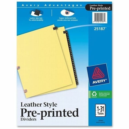 Avery Dennison Avery Black Leather Daily Tab Divider, Printed 1 to 31, 8.5"x11", 31 Tabs, White/White 25187