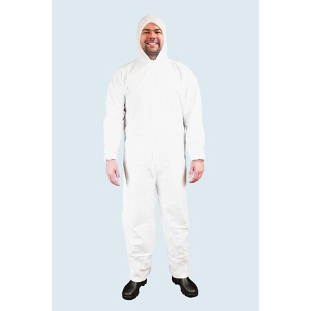 Action Jps Microporous Coverall, Zipper Front, Size 5X, Elastic Wrists and Ankles, Hood, White, 25PK MP402-5X