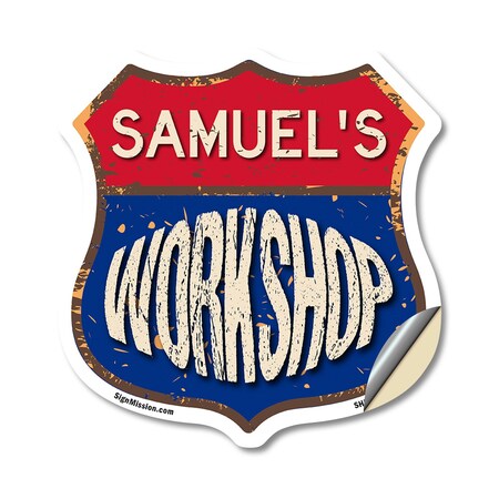 Signmission Samuel's Workshop, 18 Inch X 18 Inch, Vinyl Decal SHI-D-18-489-SAMUEL