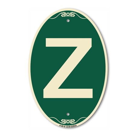 Signmission Letter Z, 12 Inch X 18 Inch Architectural Oval, Heavy Gauge Aluminum A-OV-G-1218-22914