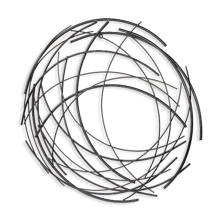 Homeroots 26" X 26" Black Metal Abstract Lines Round Hanging Dimensional Sculpture 483356