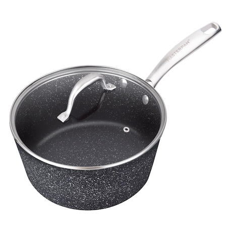 Masterpan 2 qt. x 7 in. Sauce Pan with Glass Lid Non-Stick Cast Aluminum Granite Look Finish MP-130
