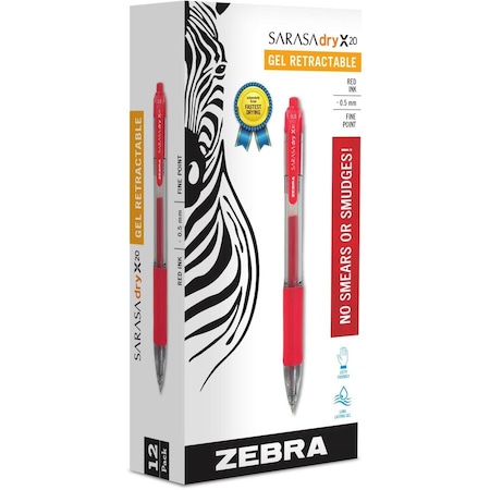 Zebra Pen Pen, Gel, Sarasa, Rt, 0.5Mm, Rd, PK12 46730