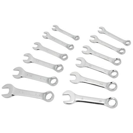 Performance Tool 12 pc. Stubby Wrench Set, SAE, Metric, Storage Rack W1157
