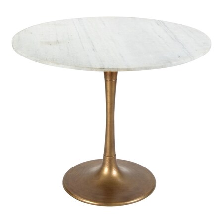 Homeroots 36" Modern White Marble and Burnished Gold Pedestal Bistro Table 394606