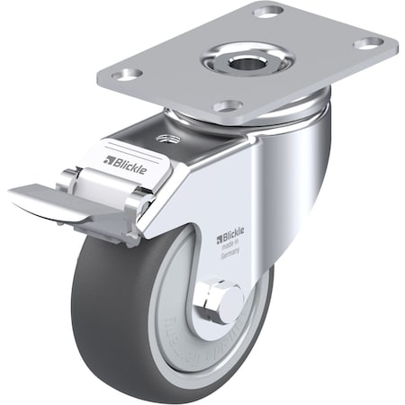 Blickle Swivel Plate Caster, PU, 3-1/8", Brake, Overall Height: 4-3/8" LKPA-PATH 80KF-12-FI
