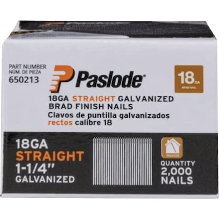 Paslode 1-1/4'' 18-Gauge Galvanized Straight Brad Nails, 2000 Ct. 650213