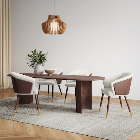 Manhattan Comfort Reeva Dining Chair in Leatherette with Beech Wood Back and Solid Wood Legs in Walnut and Cream DC082-CR