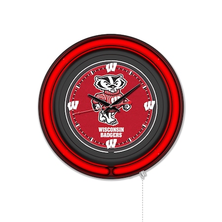 Holland Bar Stool University of Wisconsin Badger  15 Double Neon Wall Clock Clk15BK