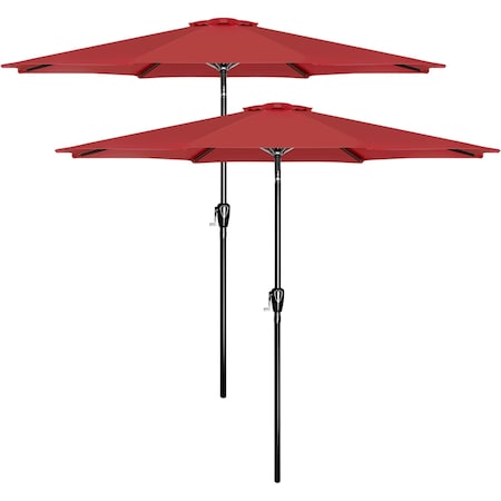 Simple Deluxe 9ft Outdoor Market Table Patio Umbrella w/ Button Tilt, Crank and 8 Sturdy Ribs for Garden, Red, 2PK LGBRLA9REDX2