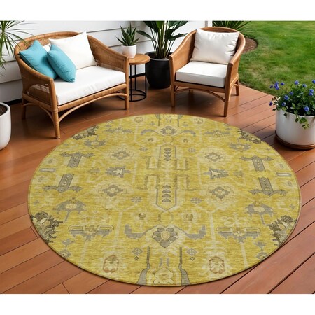 Homeroots 8' Gold Wheat And Gray Round Oriental Washable Indoor Outdoor Area Rug 582070