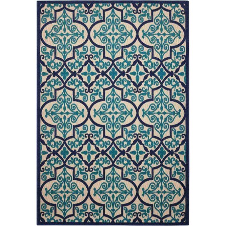 Homeroots 4' X 6' Ivory Navy Blue And Blue Trellis Indoor Outdoor Area Rug 546654