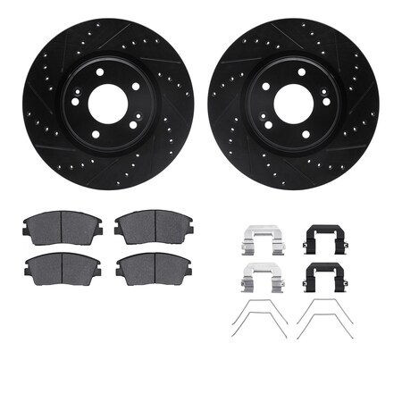 Dynamic Friction Co DFC Brake Rotor - Dimpled & Slotted - Black w/5000 Brake Pads & HW Kit 8512-03091