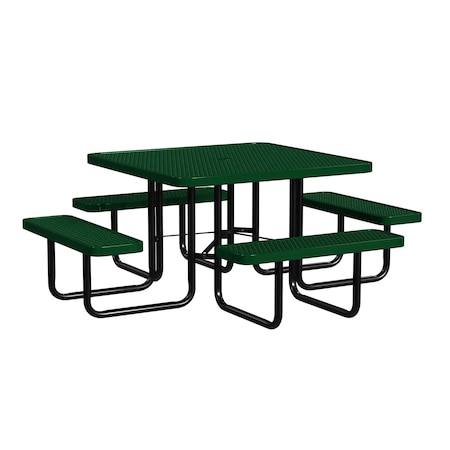 Leisure Craft Square Picnic Table, Black/Green, Surface Mount, 46 in T46SQSM-BLACK GREEN