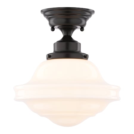 Vaxcel Huntley Farmhouse Semi-Flush Mount Ceiling Light, Oil Rubbed Bronze, Schoolhouse Glass C0367