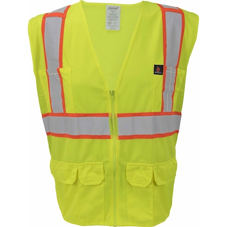 Ironwear Hi-Vis FR Surveyor Safety Vest L Class 2 , Zipper 9 Pockets 1277FR-LZ-RD-LG