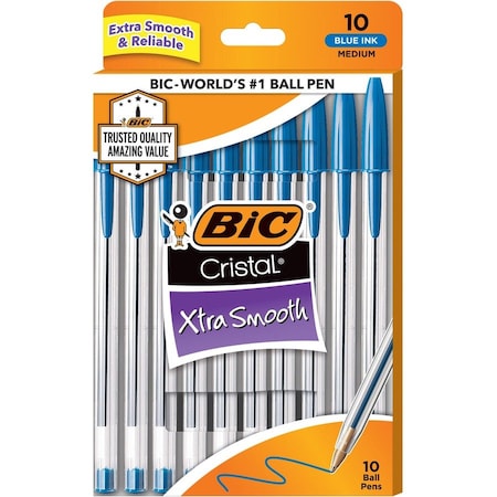 Bic Cristal Xtra Smooth Ballpoint Pen, Blue, 10PK MSP10BE
