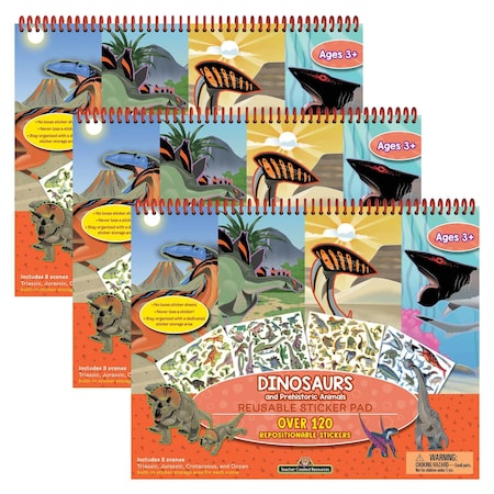 Teacher Created Resources Dinosaurs and Prehistoric Animals Reusable Sticker Pad, 3PK 20116
