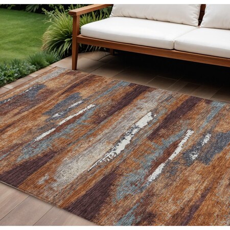 Homeroots 9' X 12' Copper Rust And Ivory Abstract Washable Indoor Outdoor Area Rug 612495
