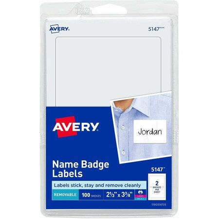 Avery Dennison Avery, PRINTABLE ADHESIVE NAME BADGES, 3.38 X 2.33, WHITE, 100PK 5147