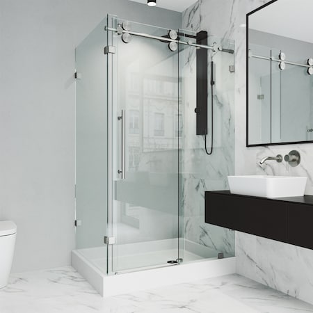 Vigo 36 in. L x 48 in. W x 79 in. H Frameless Sliding Shower Enclosure Kit in Stainless Steel VG6051STCL48WR