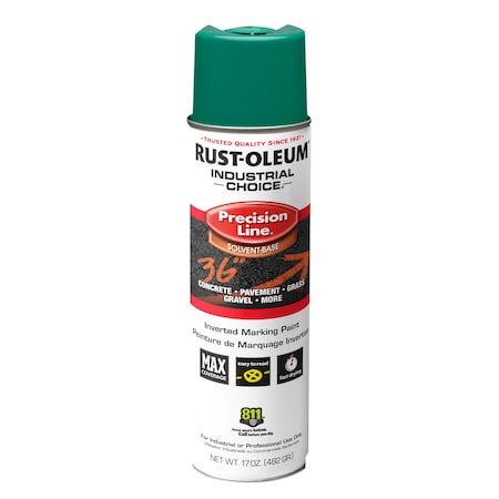 Rust-Oleum Precision Line Marking Paint, Inverted, Safety Green, 17 oz 1634838V